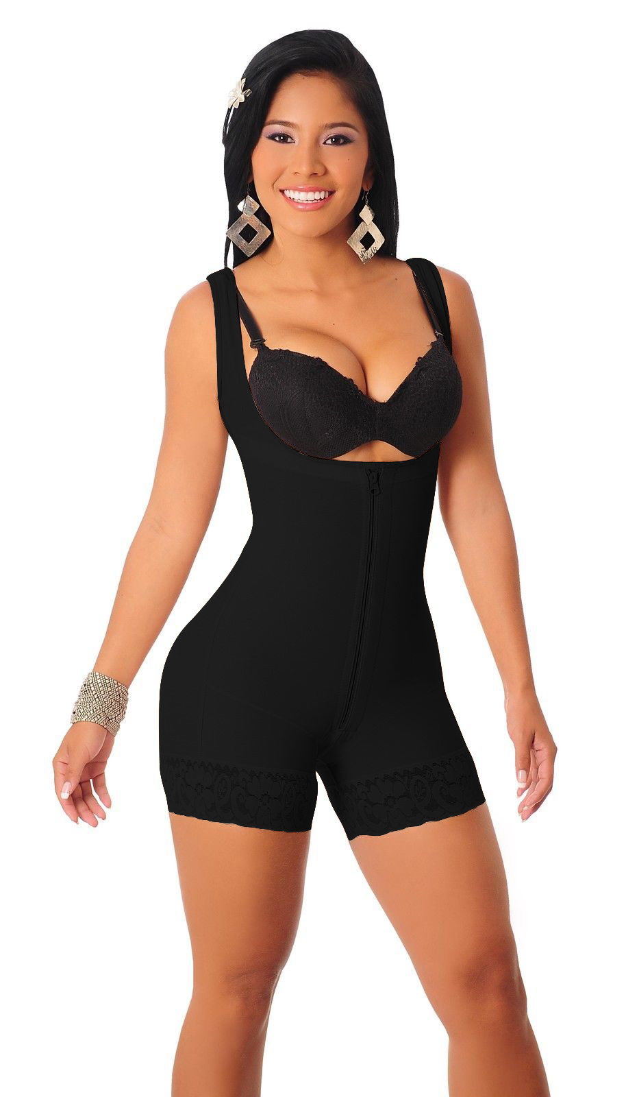 F3235-2 Short Sexy Zip Waist Cincher Jumpsuit Corset